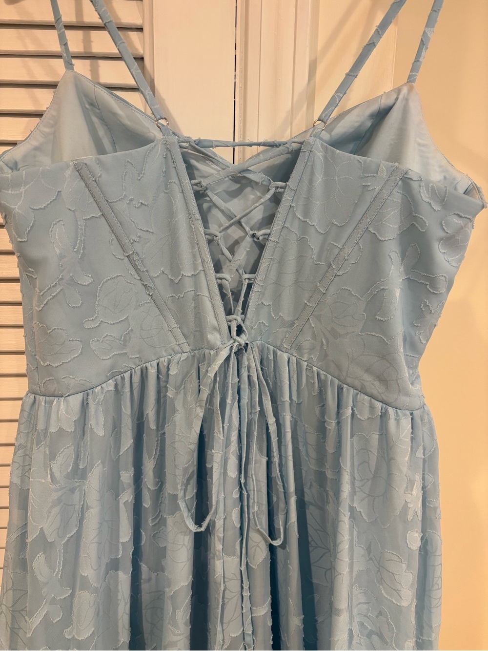 Azazie Sky Blue Floral Burnout Corset Dress - Picture 5 of 13
